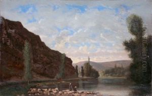 Bord De Riviere Anime by Alfred-Eugene Capelle