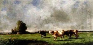 Cows In A Field by Alfred-Eugene Capelle