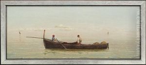 The Gulf Of Naples. Two Fisherman In The Boat by Vittorio Capessiero