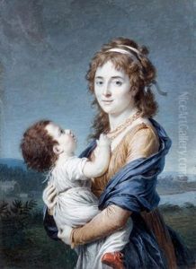 Portrait De La Baronne, Dannery Tenant Son Fils Jean Germain Samuel Dans Ses Bras by Marie Gabrielle Capet