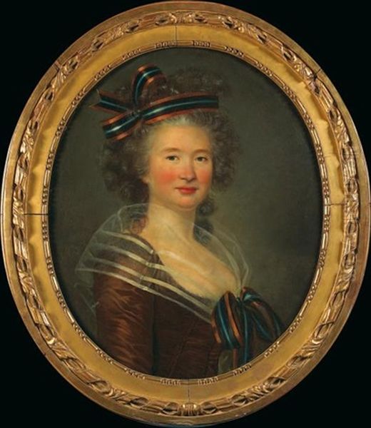 Portrait De Femme En Buste, Portant Une Coiffe De Rubans En Trois Couleurs Dans Les Cheveux Et Sur La Gorge - view 1