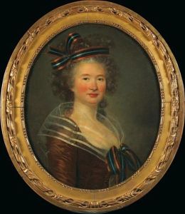 Portrait De Femme En Buste, Portant Une Coiffe De Rubans En Trois Couleurs Dans Les Cheveux Et Sur La Gorge by Marie Gabrielle Capet