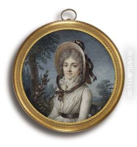 Comtesse De Genlis Seated On A Wooden Chair, In White Dress With Brown Sash by Marie Gabrielle Capet