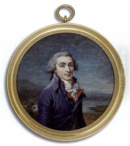 A Young Gentleman Standing Before A Lake With Mountainous Background Beyond, In Purple Coat, Red Waistcoat And Knotted Cravat, Powdered Hair En Queue
