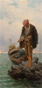 Zwei Fischer Auf Einem Felsen Im Meer by Gaetano Capone