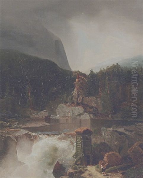 Norsk Landskab Med Brusende Elv - view 1