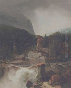 Norsk Landskab Med Brusende Elv by Herman August Cappelen