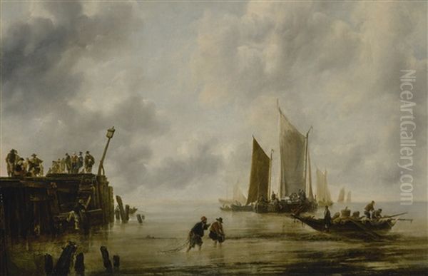 Seascape With Fishermen And Figures On A Pier - view 1