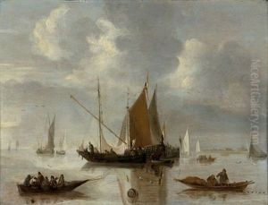 Bateaux De Pecheurs Sur Une Mer Calme by Jan Van De Cappelle