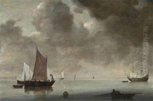 A Calm With A Dutch East Indiaman And Other Shipping In The Roadstead by Jan Van De Cappelle