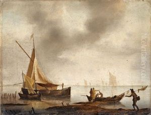 Kustenlandschaft Mit Fischern Und Booten by Jan Van De Cappelle