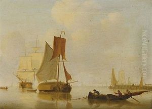 Dutch Shipping And Fishing Boats In A Calm (+ Dutch Shipping With Figures On A Shore; Pair) by Jan Van De Cappelle