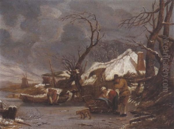 Winterlandschaft Mit Bauern Bei Einem Schlitten - view 1
