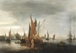 Zahlreiche Segelschiffe Auf Dem Wasser Vor Einer Hollandischen Hafenstadt (rotterdam?)