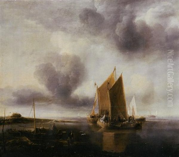 Two Smalschips And Other Shipping Off A Sandbank In A Calm - view 1