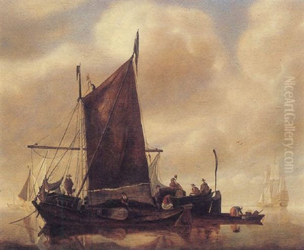 Ships In A Calm Sea by Jan Van De Cappelle