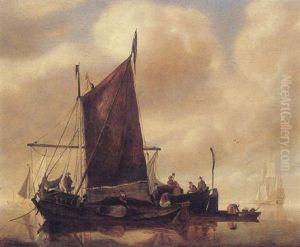 Ships In A Calm Sea by Jan Van De Cappelle