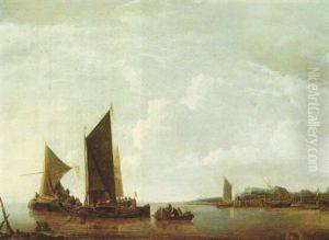 A Calm With Kaags Moored Inshore