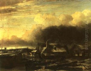 Winter Landscape With A Man Gathering Faggots On A Frozen Pond