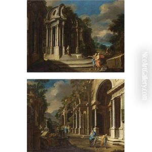 Capriccio Architettonico Con Figure (+ Capriccio Architettonico Con La Fuga In Egitto; Pair)