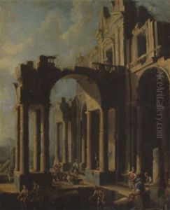 Peasants Amongst Classical Ruins by Pietro Cappelli