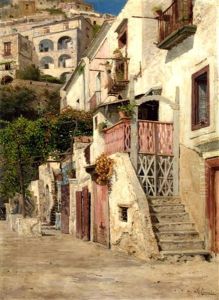 Veduta Di Amalfi Olio Su Tela by Vincenzo Caprile