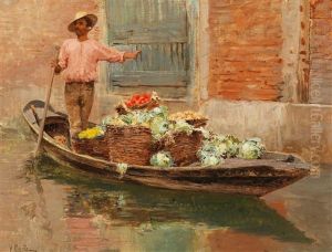 A Vegetable Seller In Venice by Vincenzo Caprile