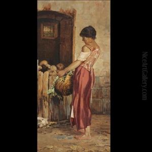 Peasant Girl With Sheep by Vincenzo Caprile