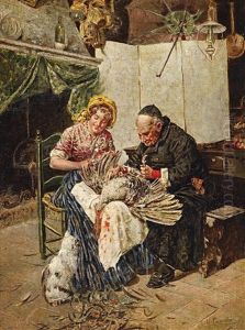 Kucheninterieur Mit Priester Mit Haushalterin
