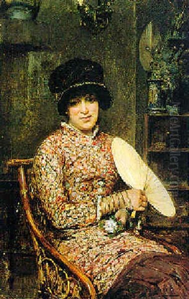Signora Con Ventaglio In Interno - view 1
