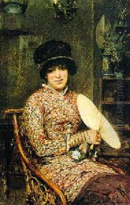 Signora Con Ventaglio In Interno by Vincenzo Caprile