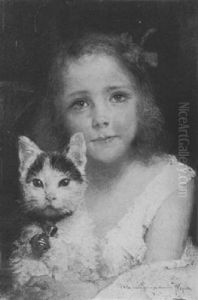 Portrait Of A Young Girl With Her Cat by Vincenzo Caprile