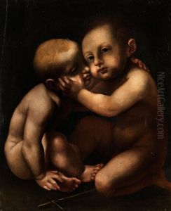 Christuskind Und Johannesknabe In Umarmung by Gian Giacomo Caprotti