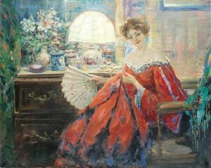 Portrait Of A Lady Holding A Fan by Ulisse Caputo