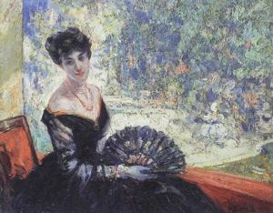 Elegante A L'evantail Dans Sa Loge Au Theatre by Ulisse Caputo