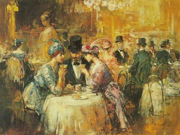 Elegant Ladies In A Parisian Cafe by Ulisse Caputo