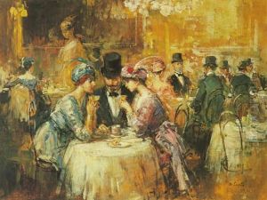 Elegant Ladies In A Parisian Cafe