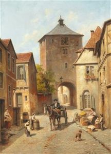 Villagers Near A City Gate by Jacques Francois Carabain