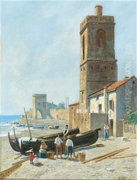 Fisherman And Family On The Italian Coast - view 1