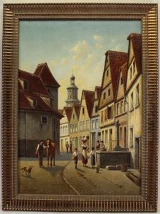 Painting Of Figures In A Village by Jacques Francois Carabain