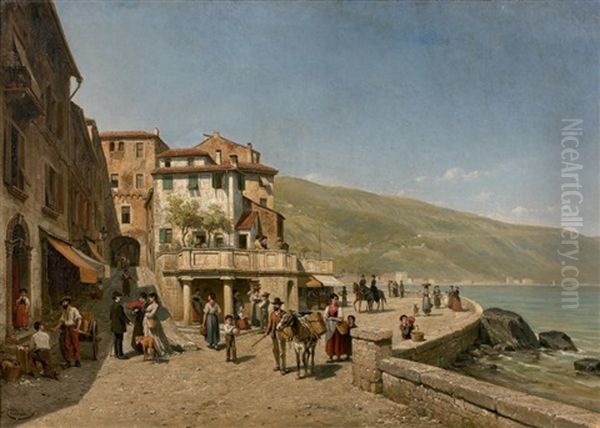Scene Animee Sur Les Bords D'un Lac, Italie - view 1
