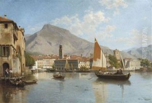 A View Of The City Of Riva On The Shores Of Lake Garda (italy) by Jacques Francois Carabain