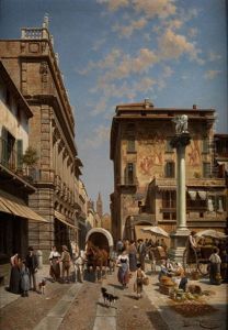Piazza Delle Erbe, Verona by Jacques Francois Carabain