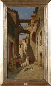 Ruelle Animee En Italie by Jacques Francois Carabain