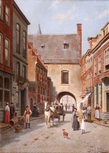 Haags Stadsgezicht Met Figuren Bij De Gevangenpoort by Jacques Francois Carabain