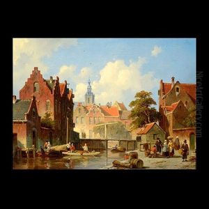 Dutch Canal Scene by Jacques Francois Carabain