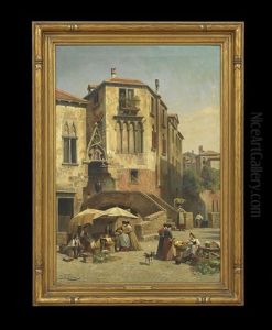 Un Vue Du Pont Del Paradiso, A Venise by Jacques Francois Carabain