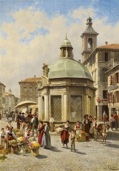 Italienische Marktszene. Une Vue De La Place Julius Cesar A Rimini - view 1