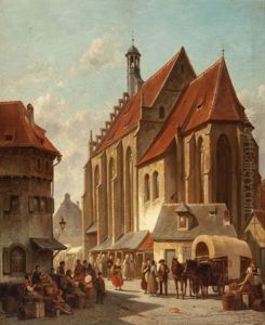 Scene In A Flemish Marketplace by Jacques Francois Carabain