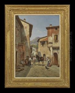 Italian Village Scene by Jacques Francois Carabain